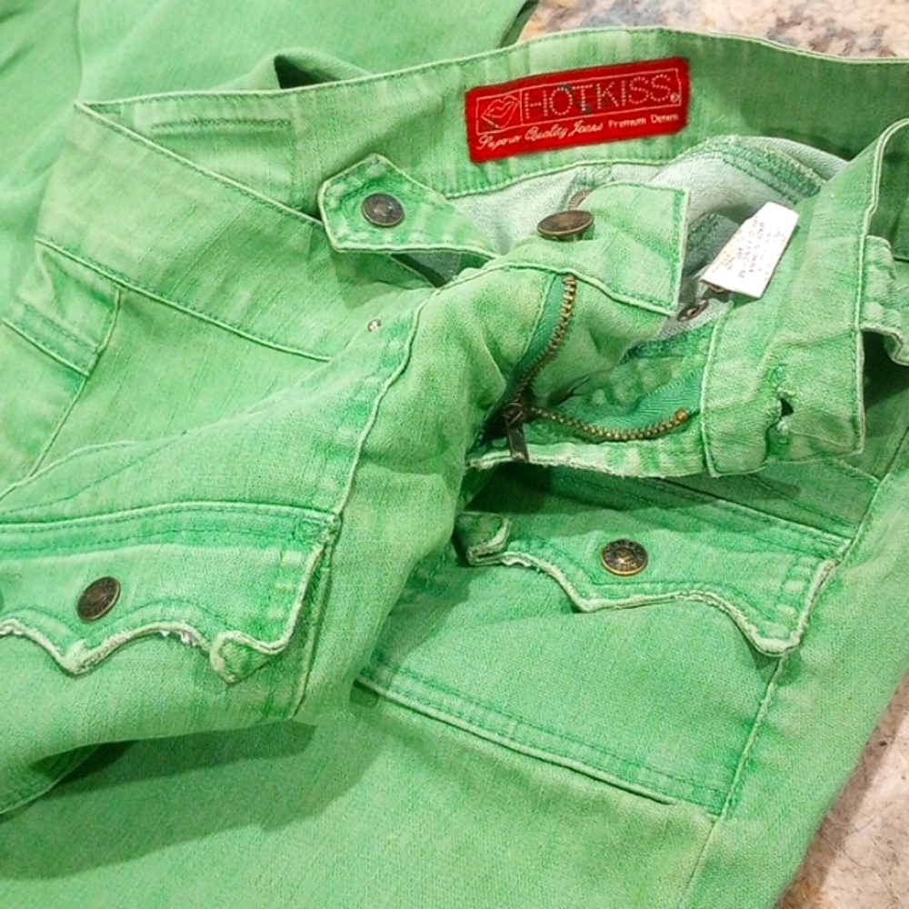Bright Green Cargo Jeans Size 3 Brand Is Hot Kiss Vintage! Y2K